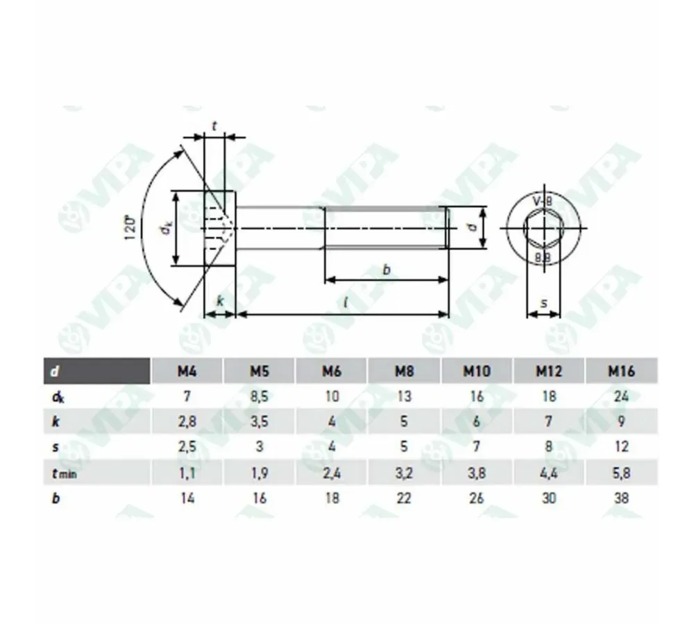 TORNILLO DIN 7984 8.8 M8X55