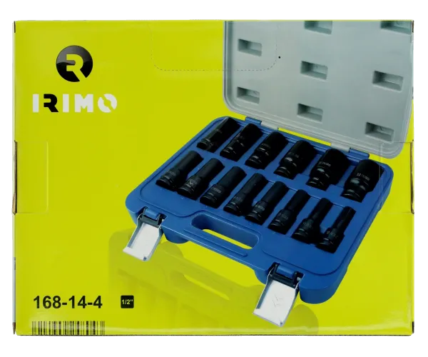 JUEGO DE 14 VASOS HEXAGONALES DE IMPACTO 1/2", EN CAJA DE PLASTICO IRIMO 168-14-4