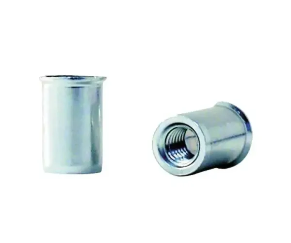 Tuerca Remachable Acero Cabeza Baja Fondo Abierto M-4 Espesor de 0,50 a 2,00 mm. (Para Taladros en Pulgadas) - 6,30 x 10,40