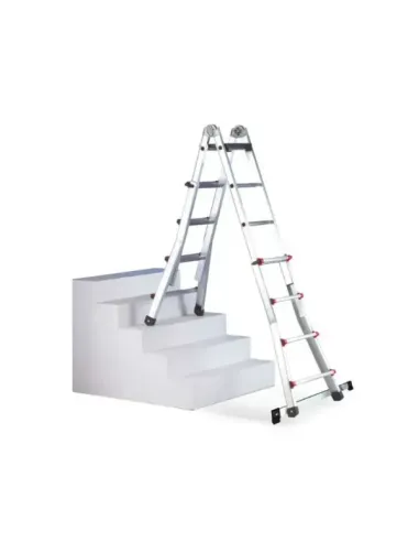 Escalera telescópica tijera y apoyo aluminio ESCALÍSIMA 6+6 peldaños EN 131