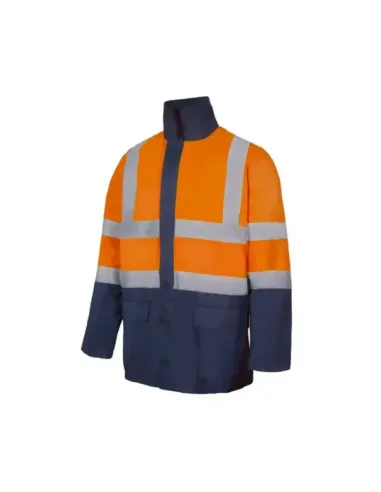 Parka 4 en 1 bicolor de alta visibilidad. Naranja flúor/Azul marino