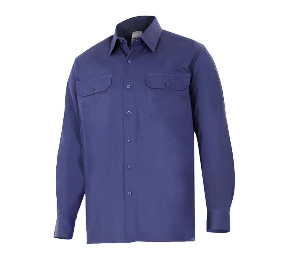 Camisa Sarga Manga Larga. Azul Marino Talla S-3Xl