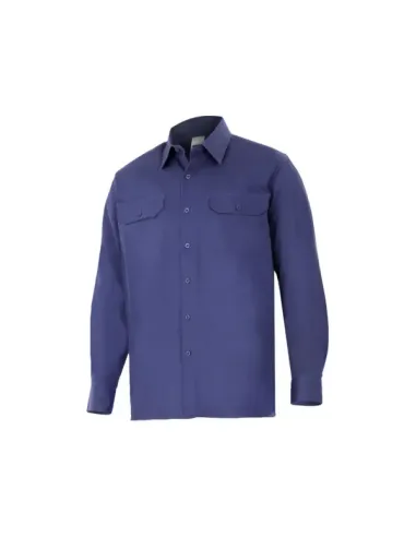 Camisa Sarga Manga Larga. Azul Marino Talla S-3Xl