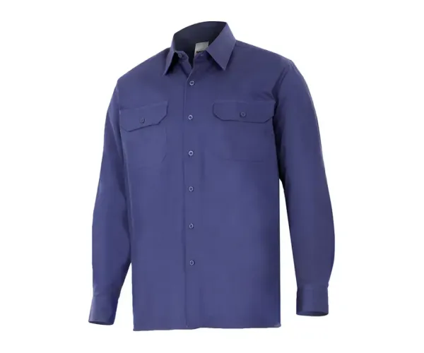 Camisa Sarga Manga Larga. Azul Marino Talla S-3Xl